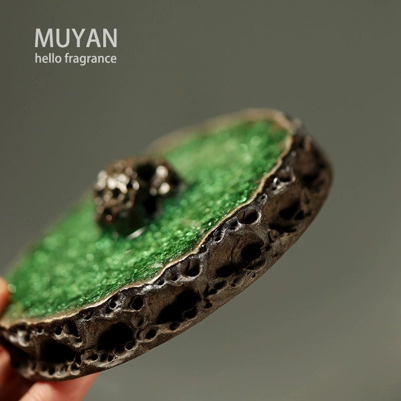 Handmade Silent Incense Burner Glass Line Incense Burner Creative Taihu Lake Stone Aromatherapy Stoneware Incense Dish Home Zen Incense Burner