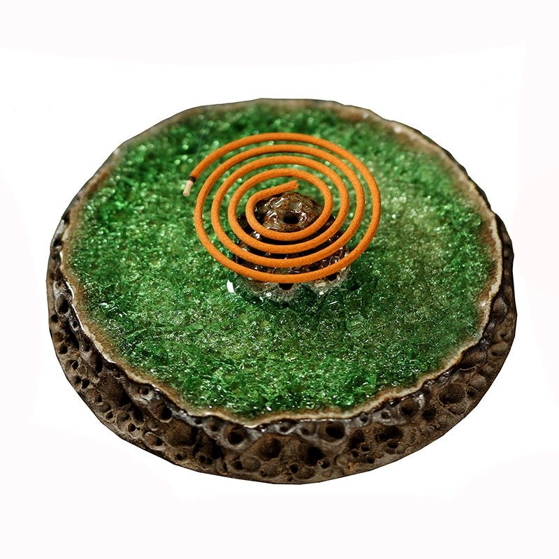 Handmade Silent Incense Burner Glass Line Incense Burner Creative Taihu Lake Stone Aromatherapy Stoneware Incense Dish Home Zen Incense Burner