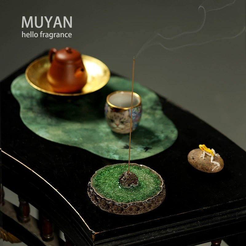 Handmade Silent Incense Burner Glass Line Incense Burner Creative Taihu Lake Stone Aromatherapy Stoneware Incense Dish Home Zen Incense Burner