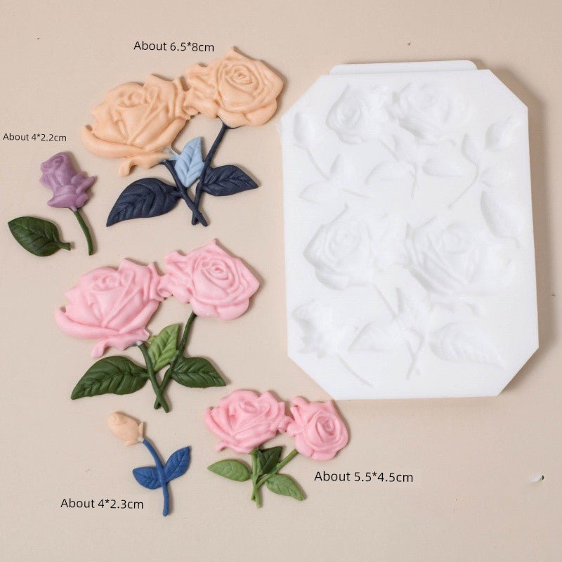 Rose Flower Leaf Mold Retro Bouquet Valentine's Day Mother's Day Fondant Birthday Cake Silicone Mold