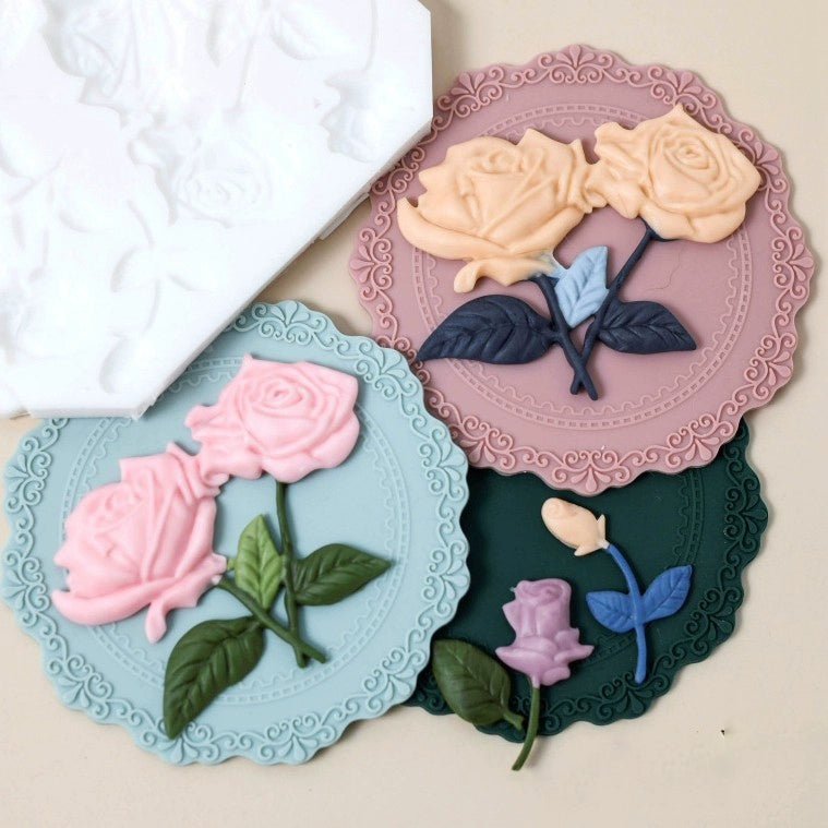 Rose Flower Leaf Mold Retro Bouquet Valentine's Day Mother's Day Fondant Birthday Cake Silicone Mold