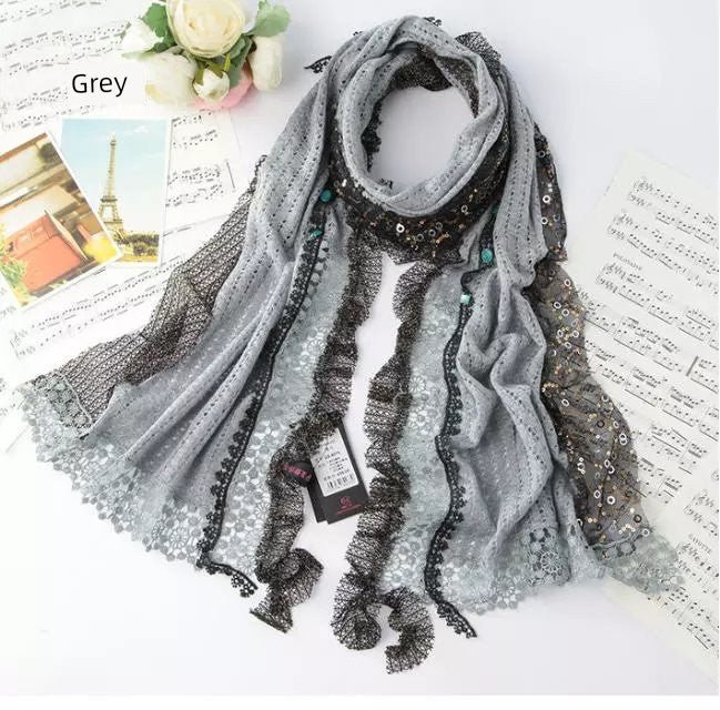 Women's All-Match Lace Cut-out Sequined Scarf