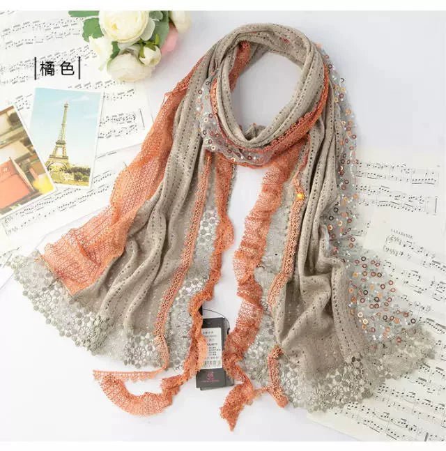 Women's All-Match Lace Cut-out Sequined Scarf