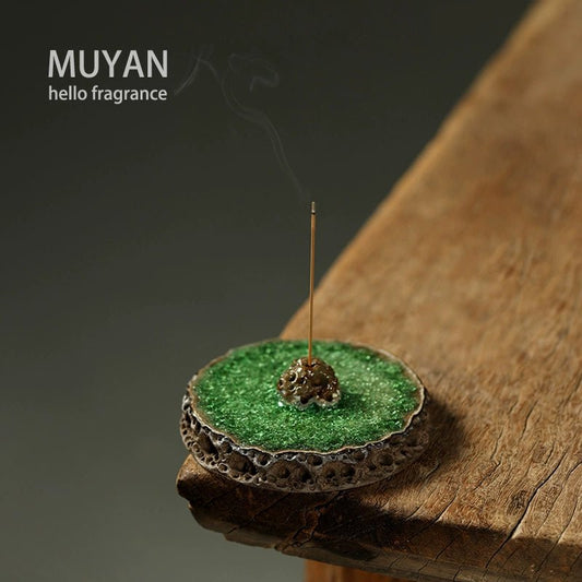 Handmade Silent Incense Burner Glass Line Incense Burner Creative Taihu Lake Stone Aromatherapy Stoneware Incense Dish Home Zen Incense Burner