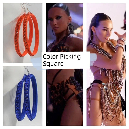 Latin Dance Multi-Color Stick-on Crystals Earrings with the Same Color Anti-Swarovski Diamond National Standard Dance Competition Performance College BLACKPOOL Children's Special