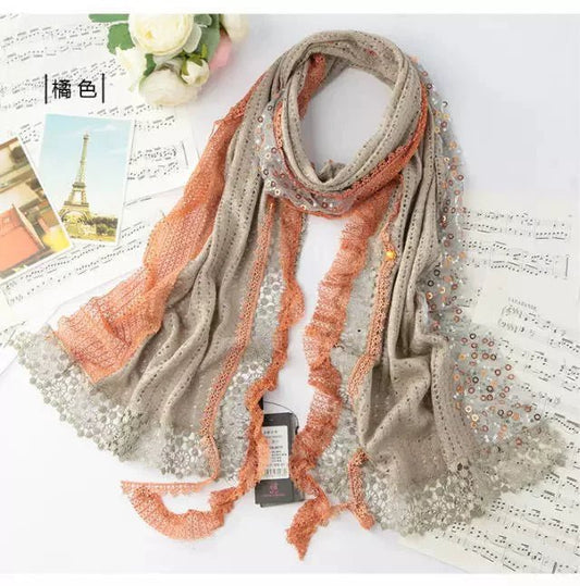 Women's All-Match Lace Cut-out Sequined Scarf